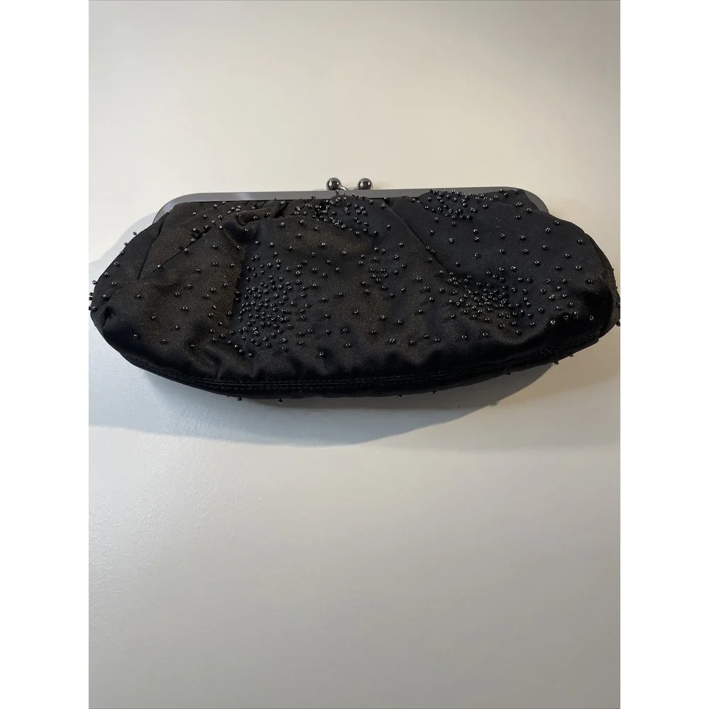 Express Black Bead Clutch Wedding Eventing Handbags Black Beaded Purse EUC G84‎
